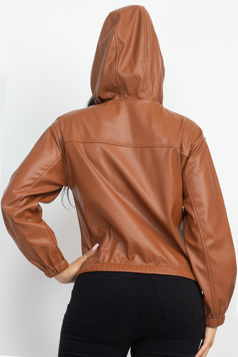 Faux Leather Hoodie Jacket - Tigbuls Variety Fashion