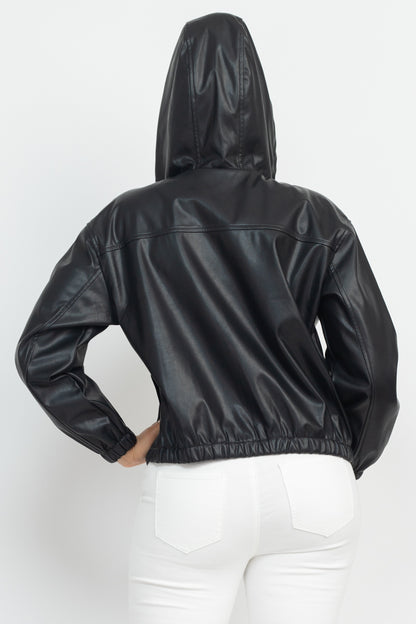 Faux Leather Hoodie Jacket - Tigbuls Variety Fashion