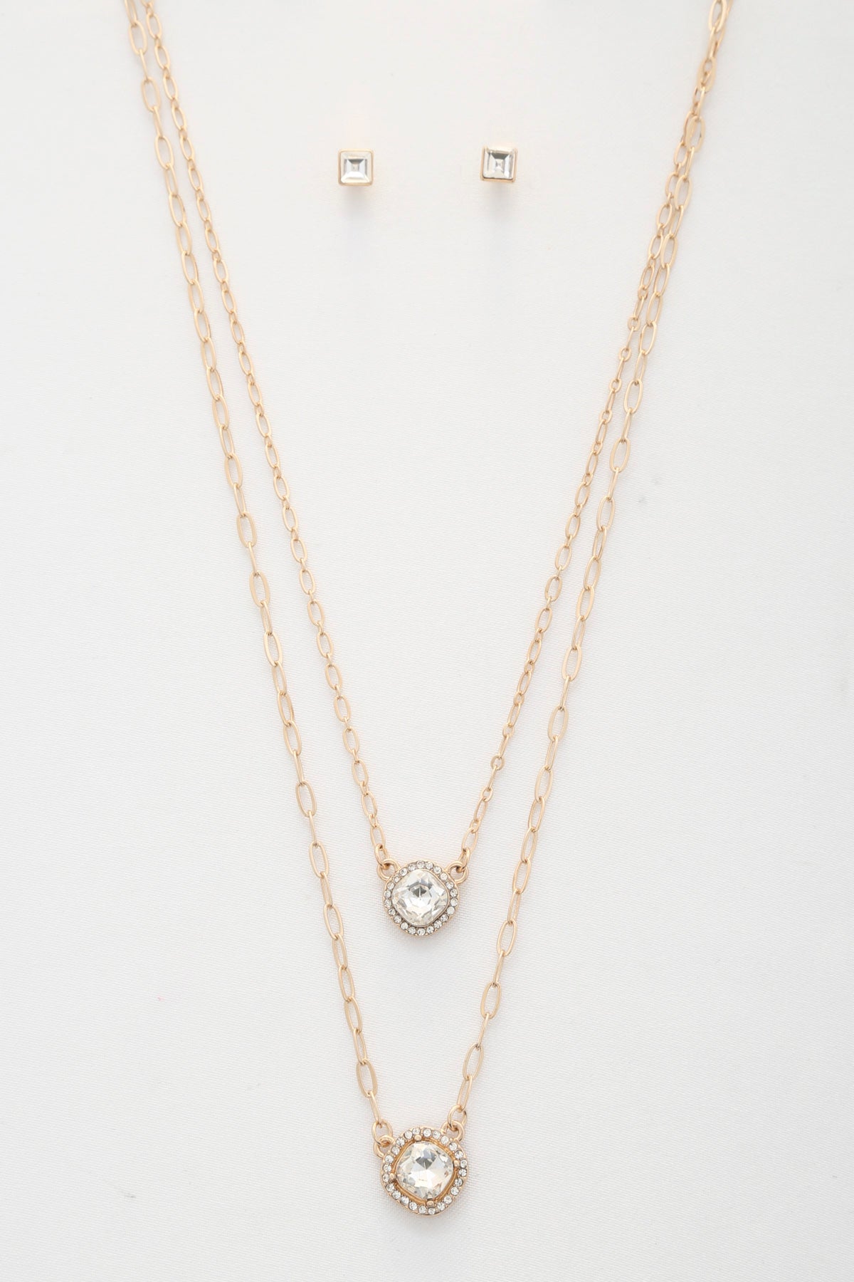 Double Crystal Metal Layered Necklace - Tigbuls Variety Fashion