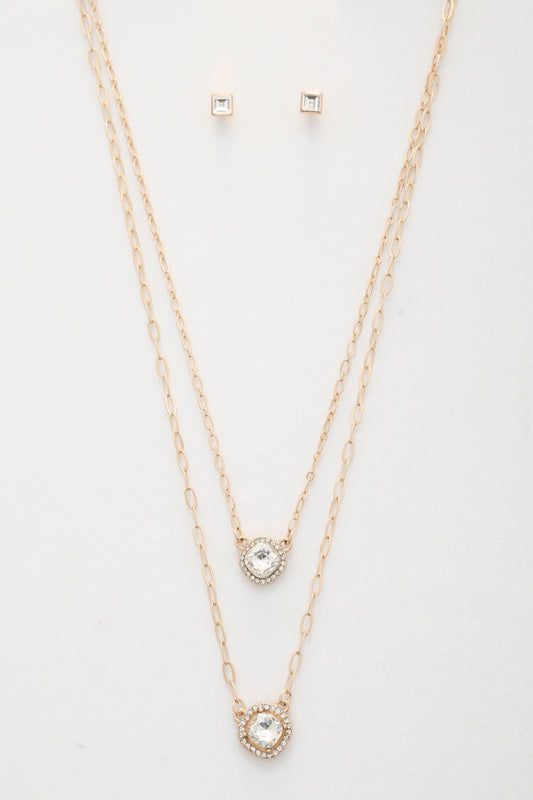 Double Crystal Metal Layered Necklace - Tigbuls Variety Fashion