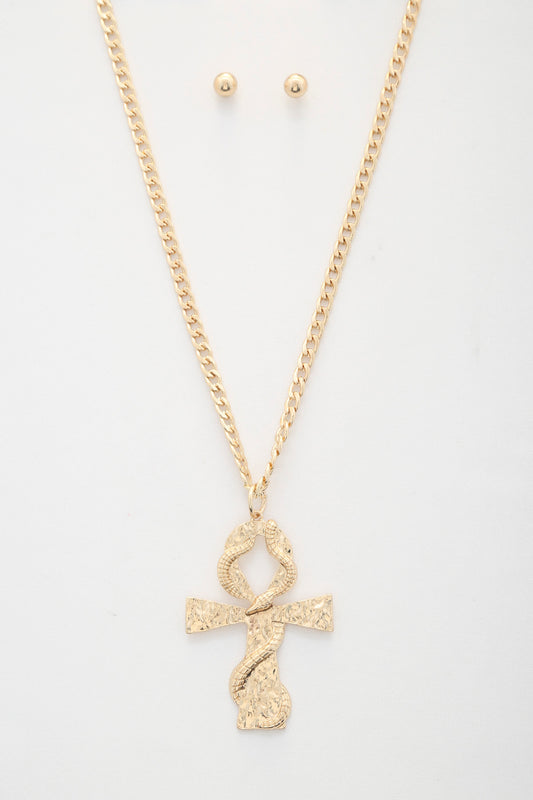 Snake Wrap Cross Pendant Curb Link Necklace - Tigbuls Variety Fashion