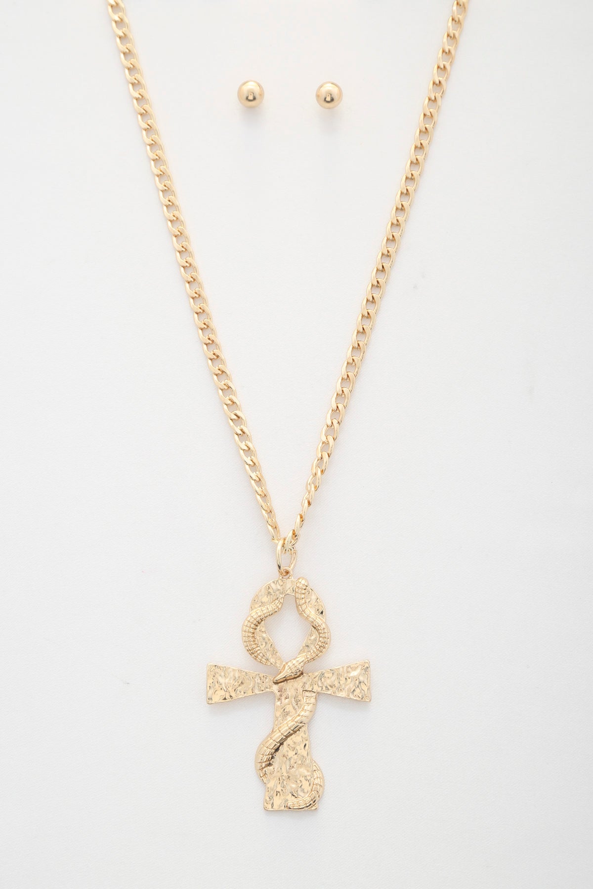 Snake Wrap Cross Pendant Curb Link Necklace - Tigbuls Variety Fashion