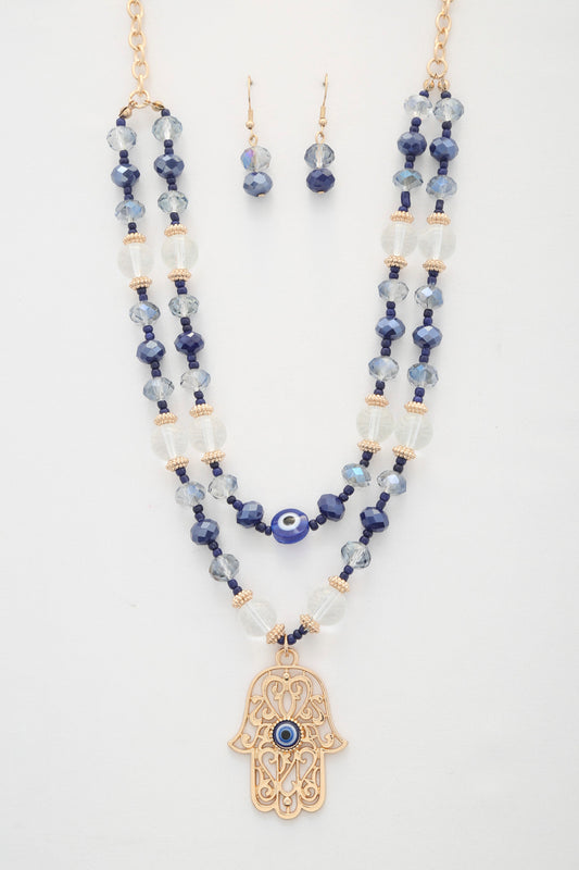 Hamsa hand pendant beaded layered necklace - Tigbuls Variety Fashion