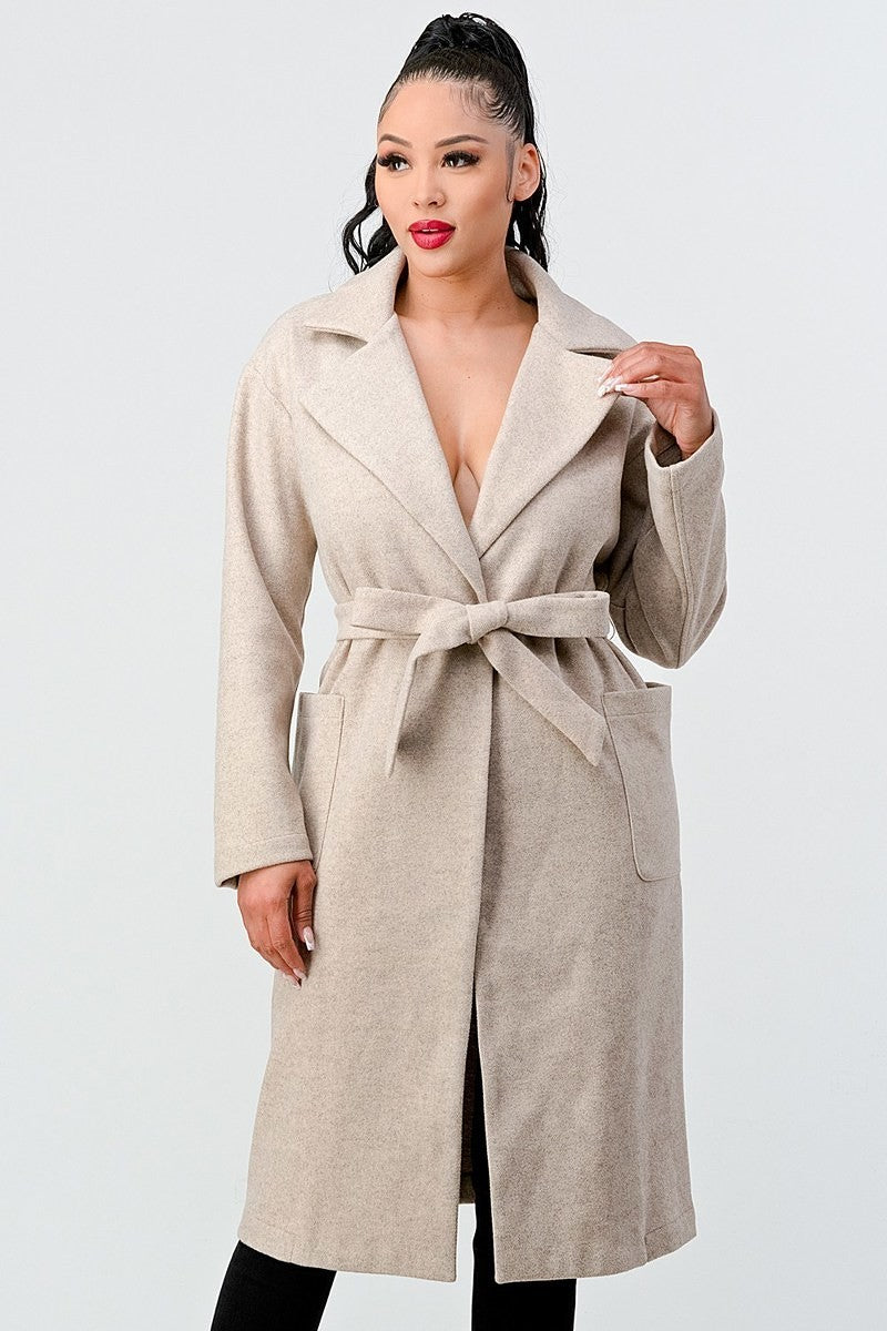 Size Small Luxe Wool Midi Length Beige Coat | Tigbuls Variety