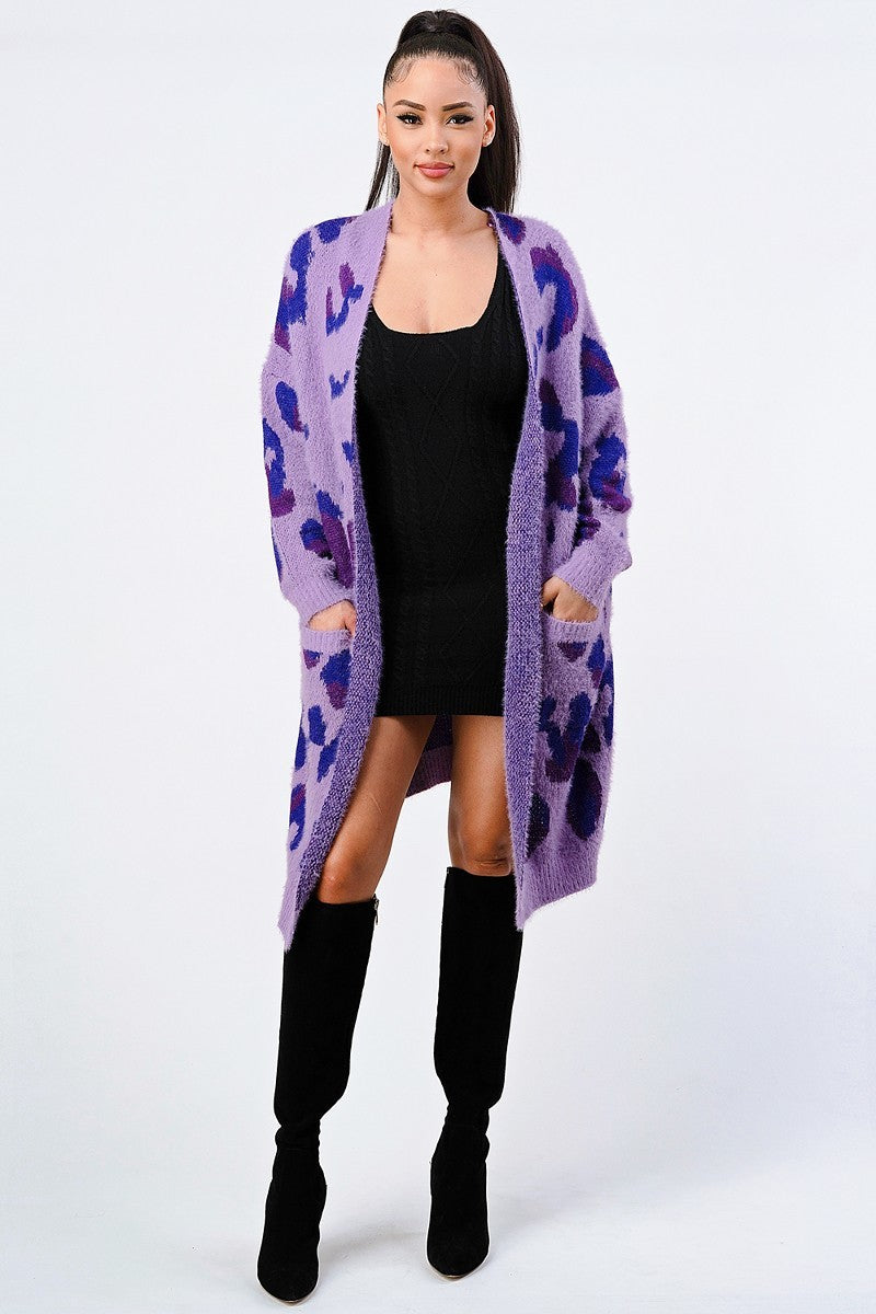 Leopard Angora Sweater Oversized Purple Cardigan - Tigbuls Variety Fashion