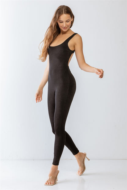 Black Sleeveless Slim Fit Jumpsuit & Open Front Long Sleeve Cardigan Set - Tigbuls Variety Fashion