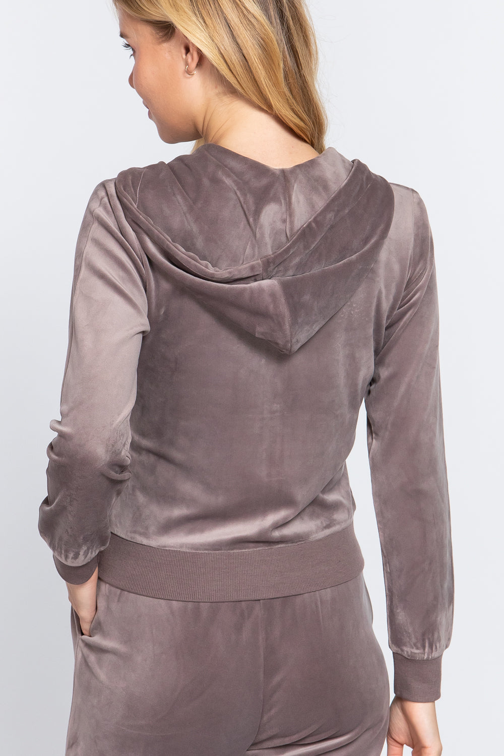 Long Sleeve Velour Hoodie Zip Up Jacket - Tigbul's Fashion