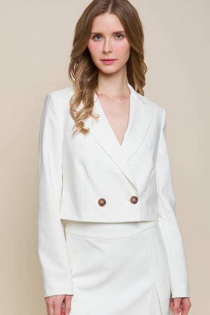 White Button Crop Blazer - Tigbuls Variety Fashion