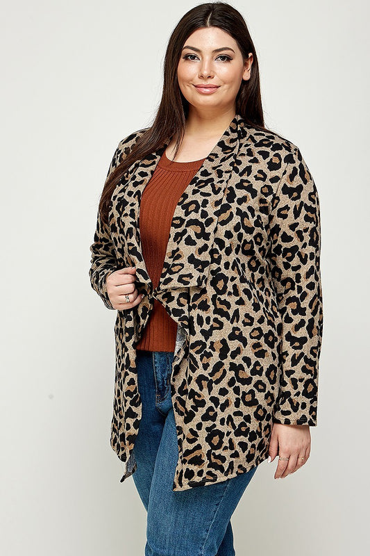 Plus Size, Animal Leopard Printed Knit Cardigan - Tigbul's Fashion