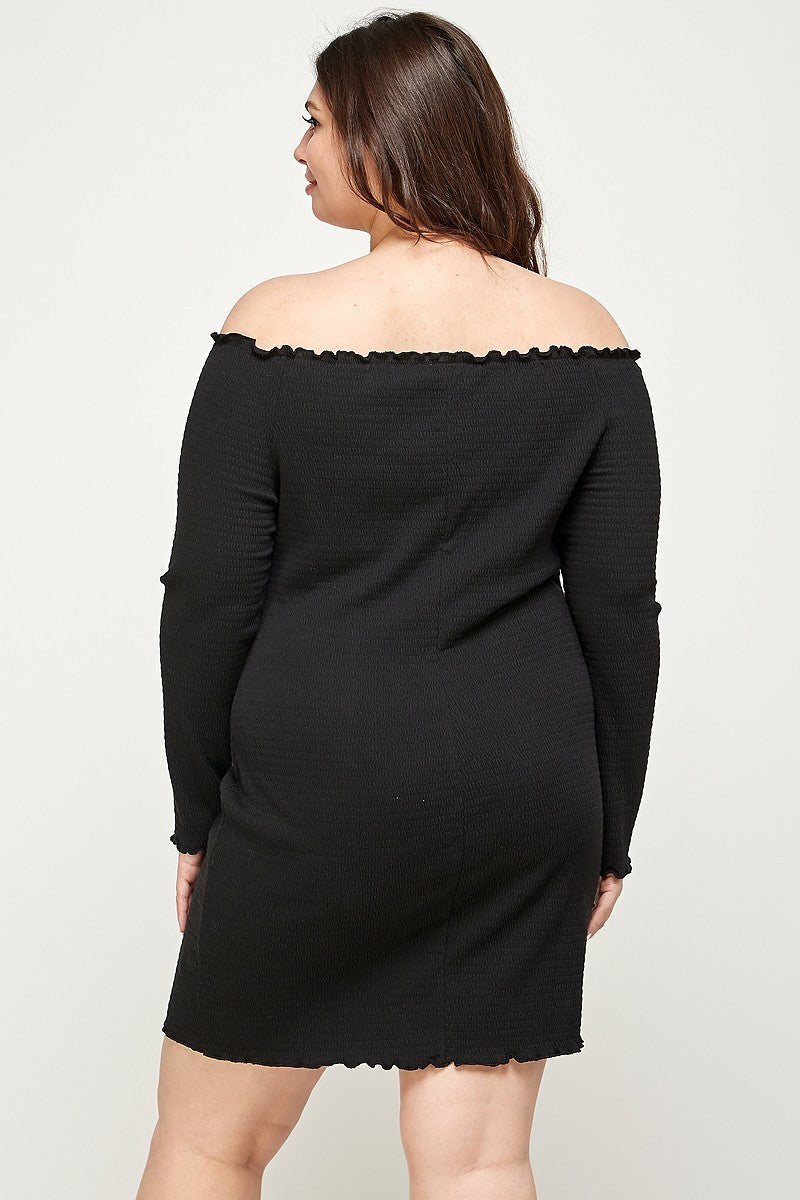 Plus Size, Solid Smocked Off Shoulder Dress - Tigbul's Fashion