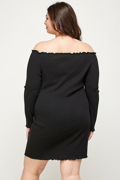 Plus Size, Solid Smocked Off Shoulder Dress - Tigbul's Fashion