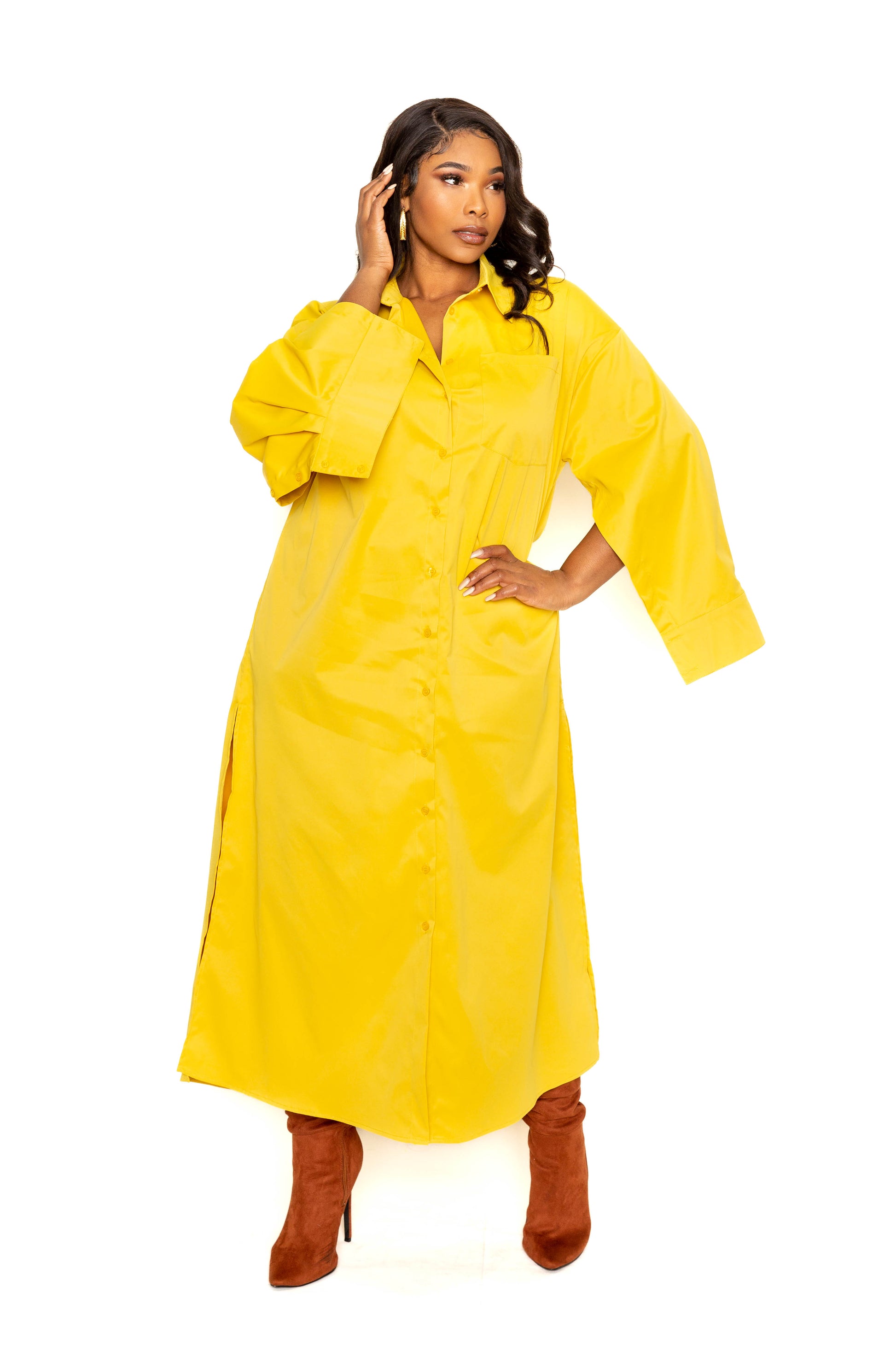 Plus Size Cape Sleeve Shirt Dress - Tigbul's Fashion
