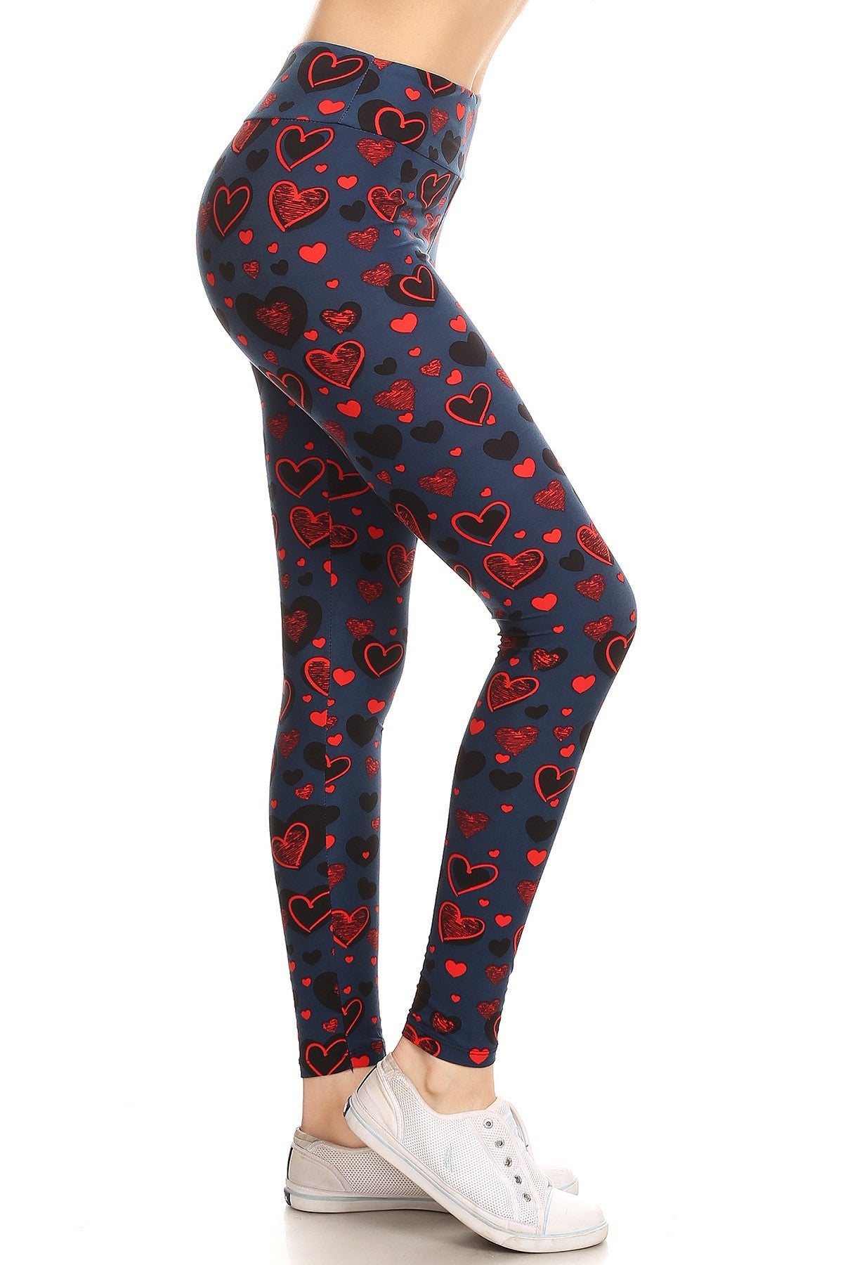 Yoga Style Banded Lined Heart Print, Full Length Leggings In A Slim Fitting Style With A Banded High Waist - Tigbul's Fashion