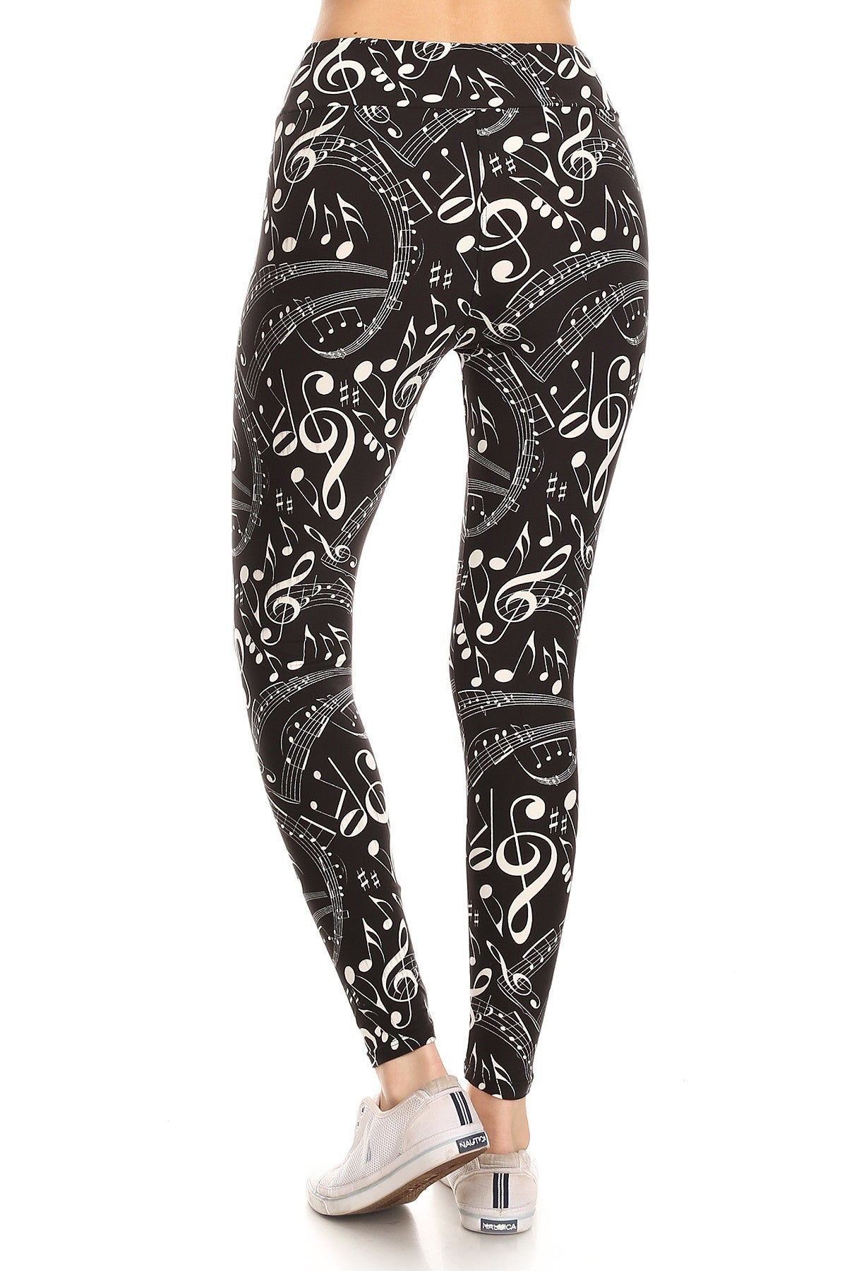 Yoga Style Banded Lined Music Note Print, Full Length Leggings In A Slim Fitting Style With A Banded High Waist - Tigbul's Fashion