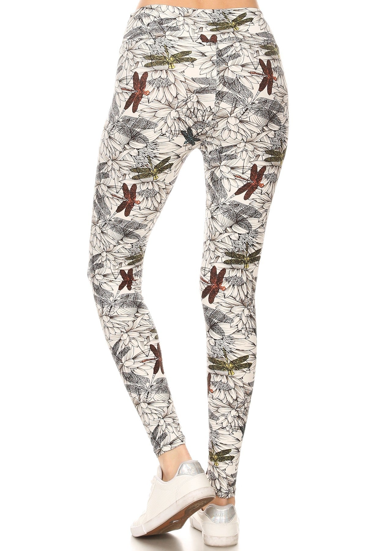 Yoga Style Banded Lined Dragonfly Print, Full Length Leggings In A Slim Fitting Style With A Banded High Waist - Tigbul's Fashion
