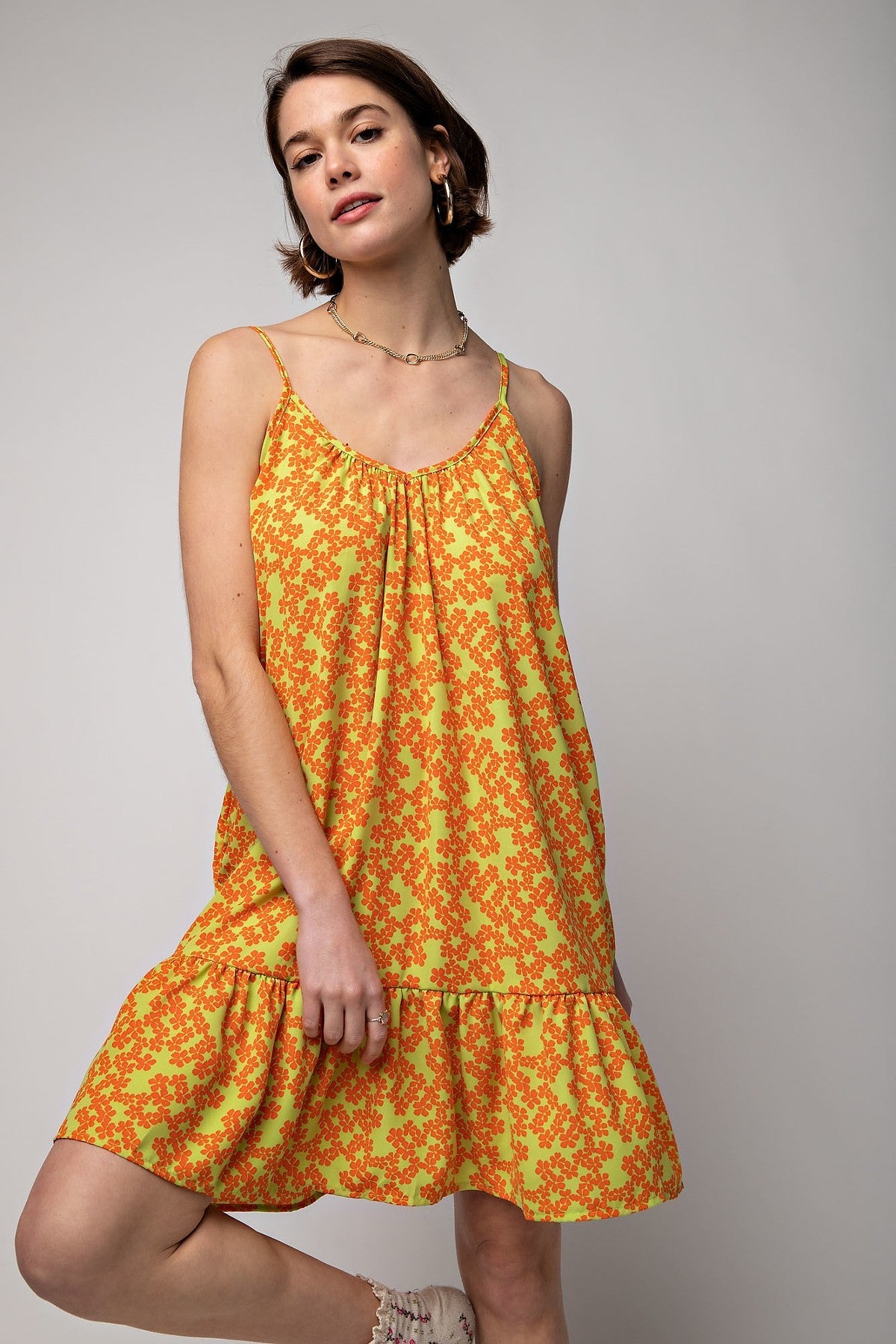 Floral Printed Wool Peach Cami Dress - Tigbul's Fashion