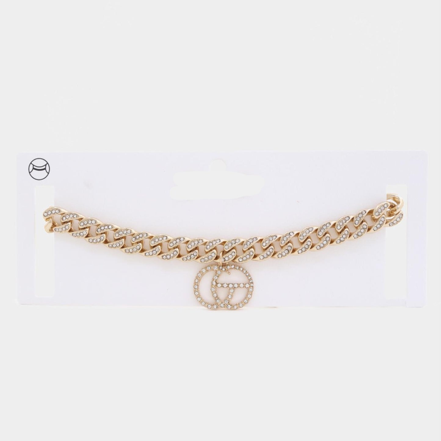Double Circle Rhinestone Charm Curb Link Choker Necklace - Tigbul's Fashion