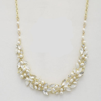 Leaf Pattern Pearl Crystal Necklace and Earring Set | Tigbuls Variety Fashion