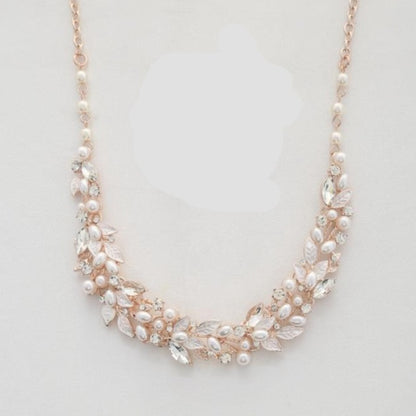 Leaf Pattern Pearl Crystal Necklace and Earring Set | Tigbuls Variety Fashion