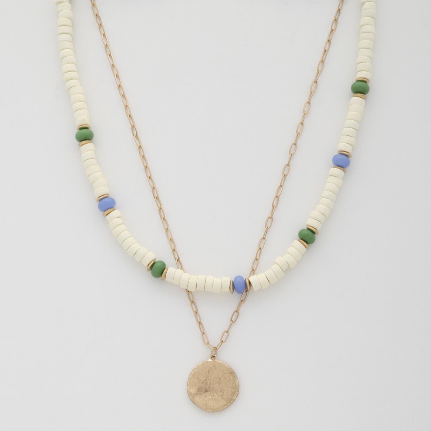 Coin Wood Bead Layered Necklace - Tigbul's Fashion