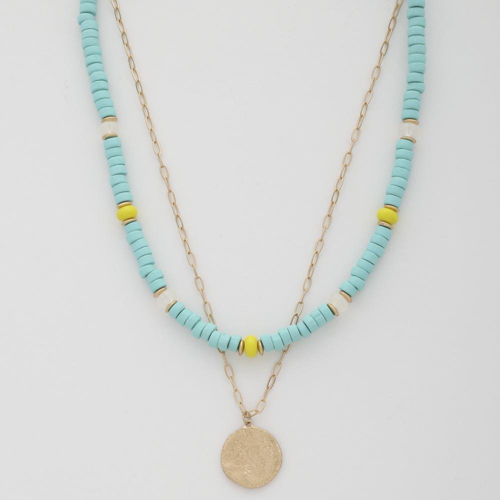 Coin Wood Bead Layered Necklace - Tigbul's Fashion