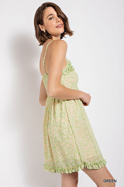 Floral print v-neck dress with skirt lining - Tigbul's Fashion