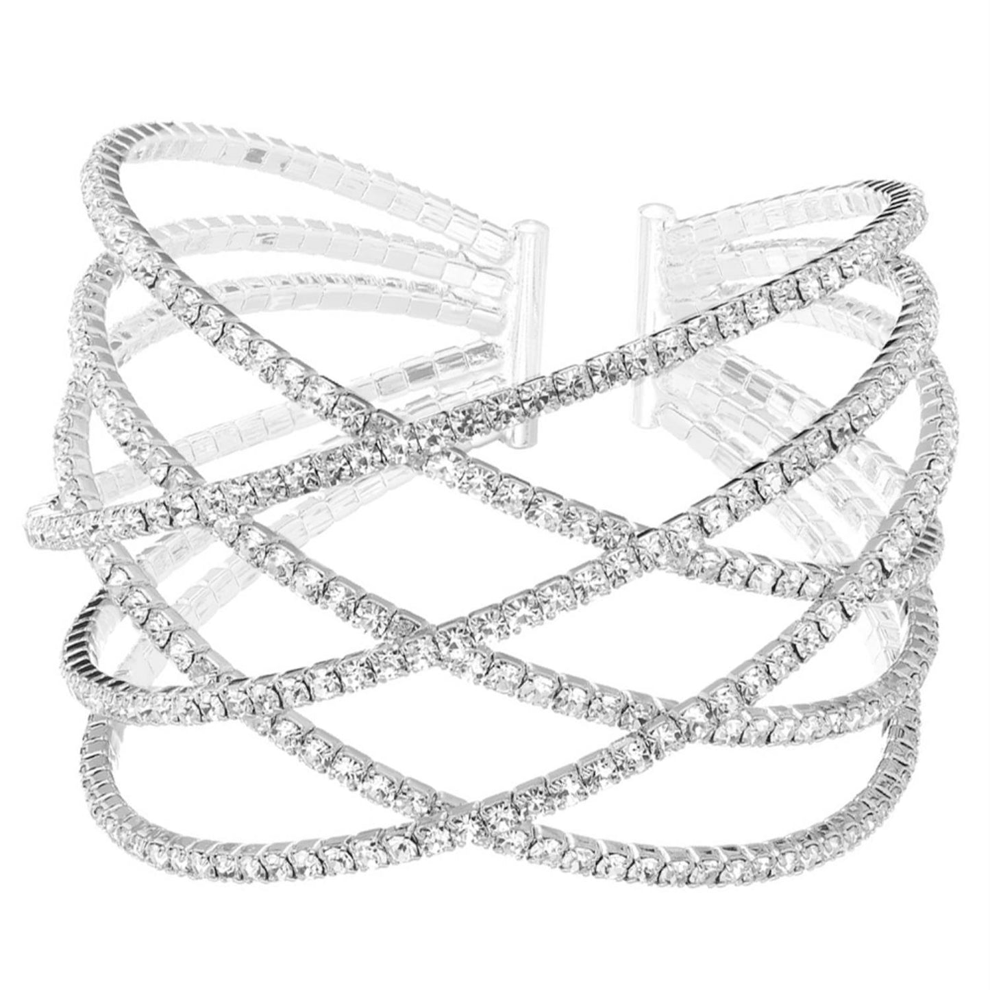 Rhinestone Six Row Layer Wire Bracelet - Tigbul's Fashion