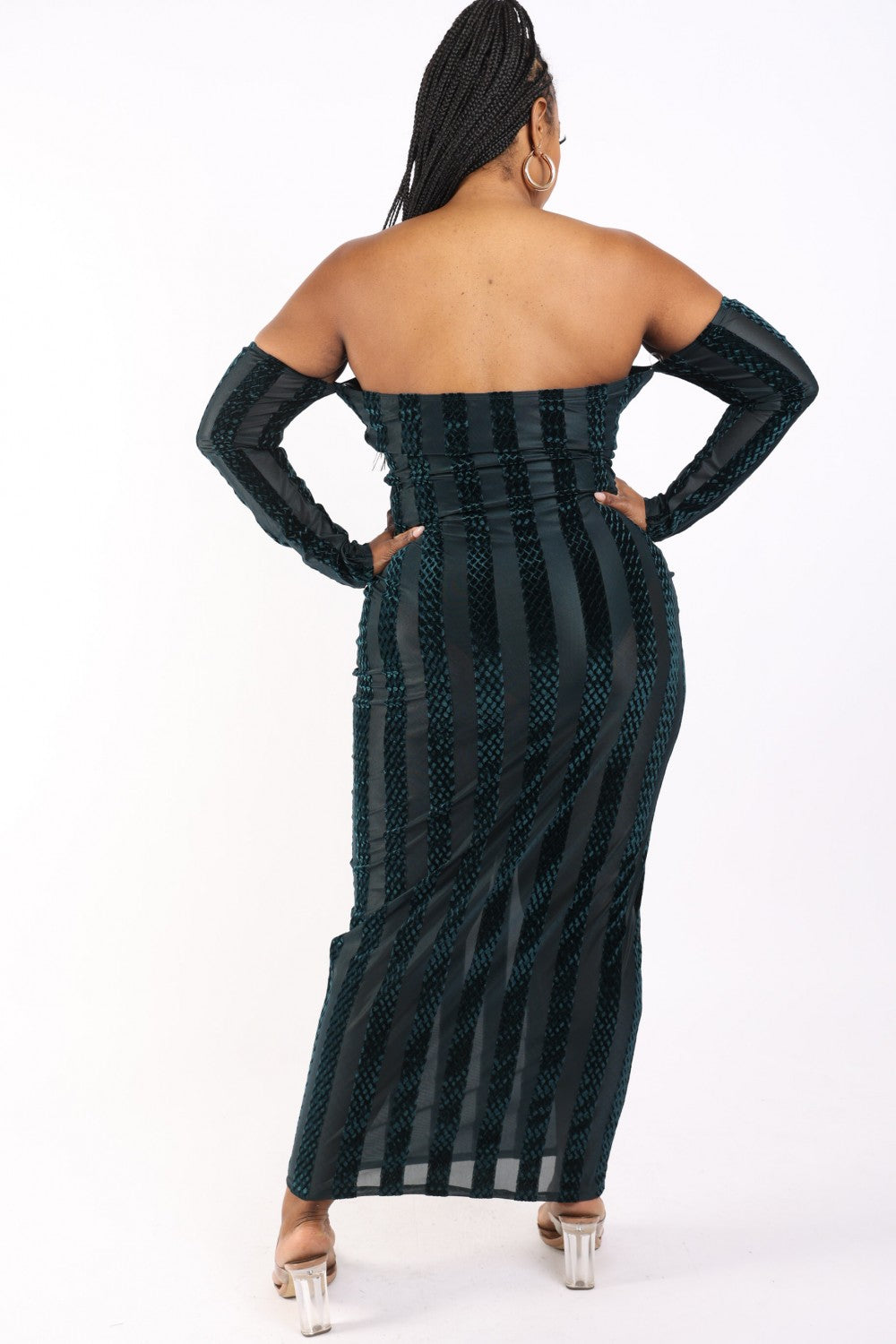 Striped Velvet Off Shoulder Dress - Tigbul's Fashion
