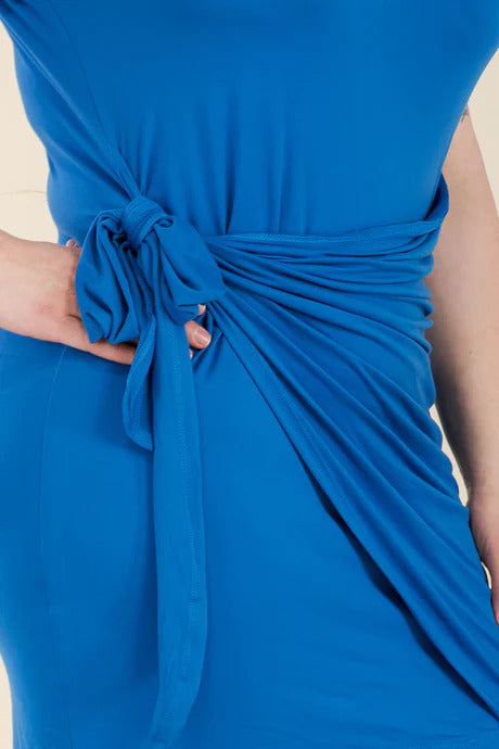Plus Size Solid Wrap Front Tie Side Short Sleeve Mini Dress - Tigbul's Fashion