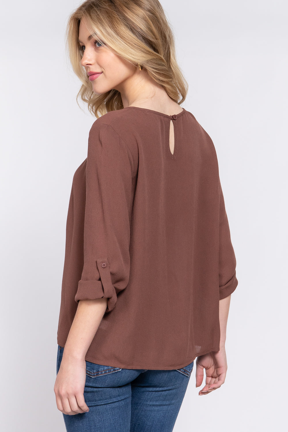 3/4 Roll Up Slv Pleated Blouse - Tigbul's Fashion