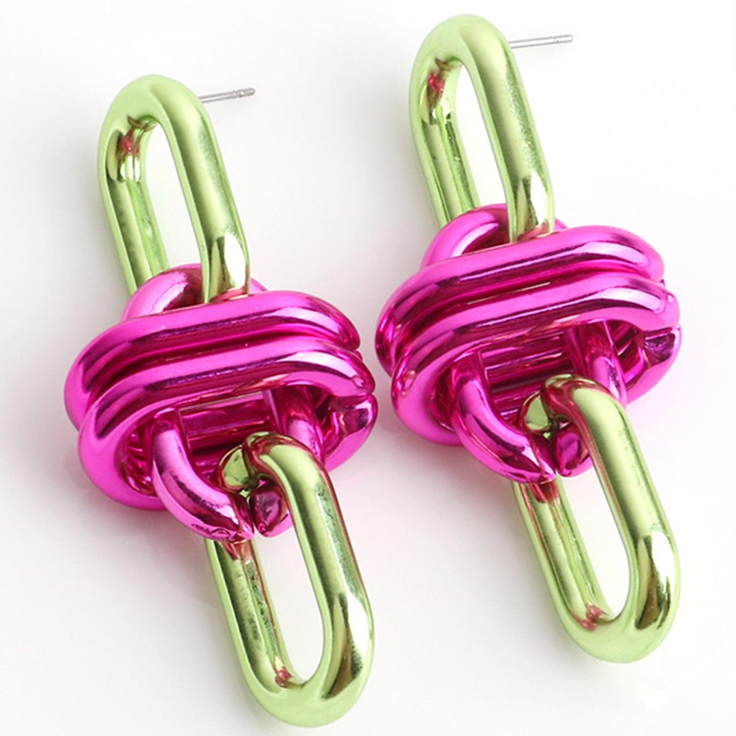 Colorful Metal Oval Link Earrings - Tigbul's Fashion