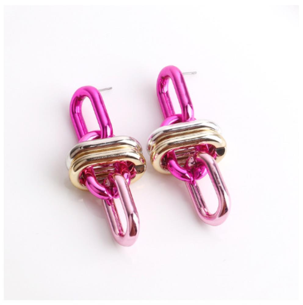 Colorful Metal Oval Link Earrings - Tigbul's Fashion
