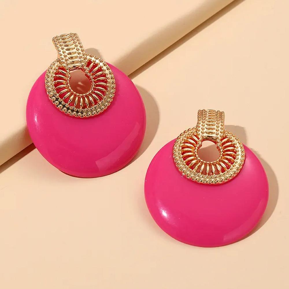 Colorful Round Metal Post Earrings - Tigbul's Fashion