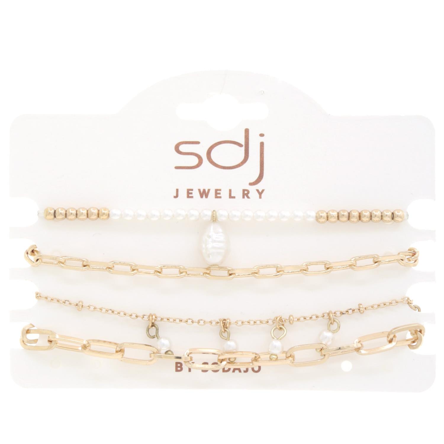 Sodajo Pearl Bead Oval Link Bracelet Set - Tigbul's Fashion