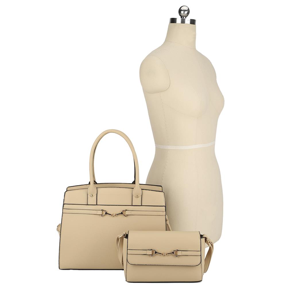 2in1 Matching Design Handle Satchel With Crossbody Bag - Tigbul's Fashion
