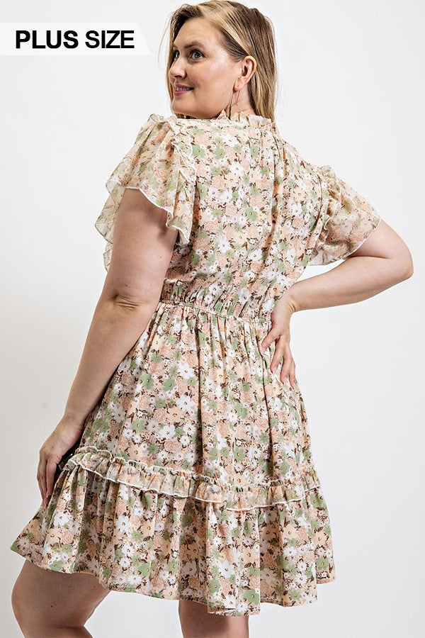 Floral Printed Ruffle Detail Dress With Elastic Waist - Tigbul's Fashion