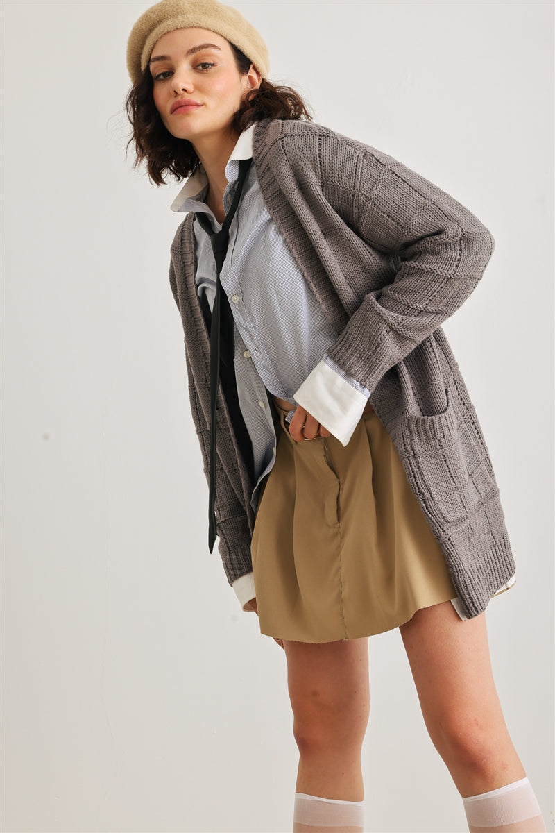 Knit Two Pocket Long Sleeve Open Front Cardigan - Tigbul's Fashion