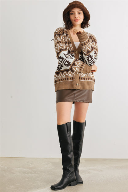 Fair Isle Knit Button-up Long Sleeve Cardigan Sweater - Tigbul's Fashion