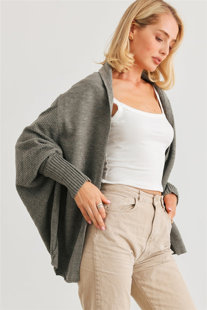Gray Batwing Sleeve Open Front Cardigan | Tigbuls Variety Fashion