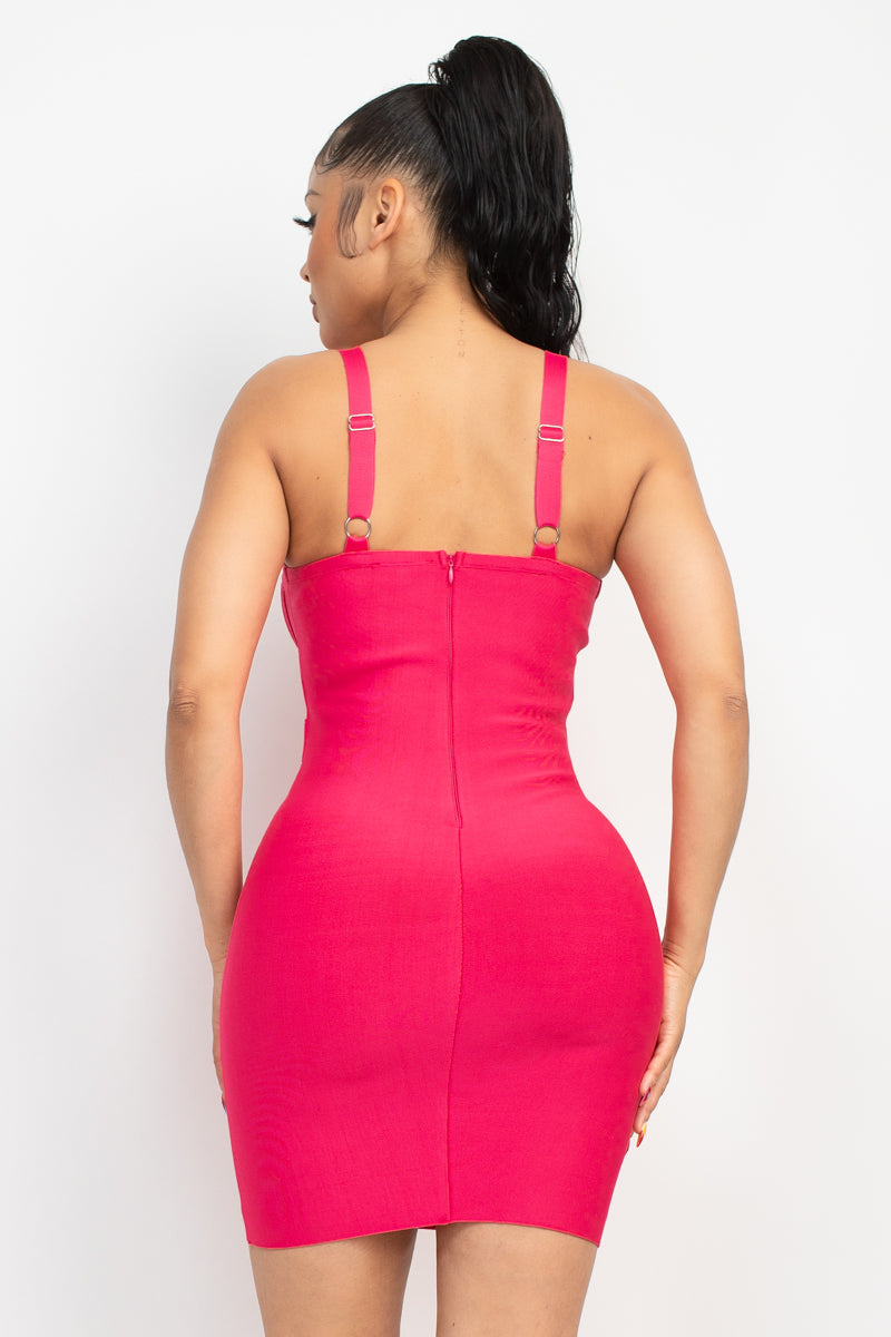 Hot Pink Sweetheart Wide Strap Bandage Dress - Tigbul's Fashion