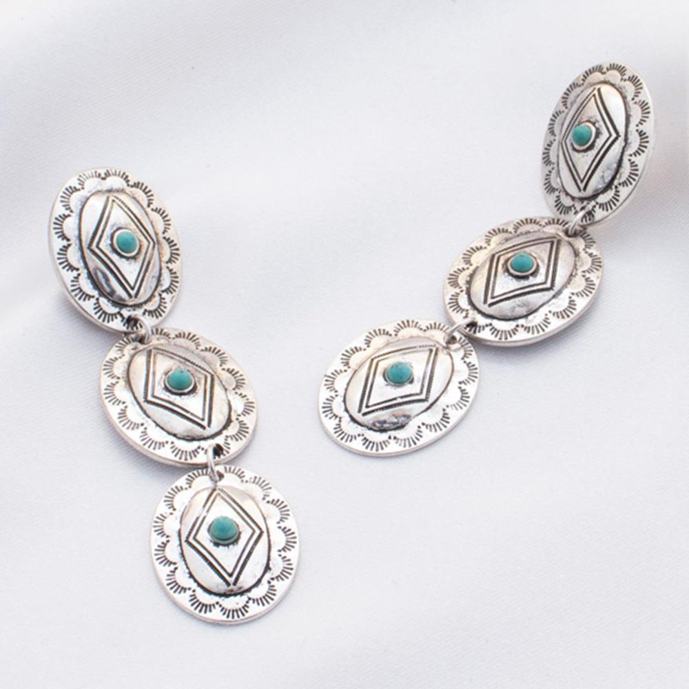 Oval Western Metal Dangle Earring - Tigbul's Fashion
