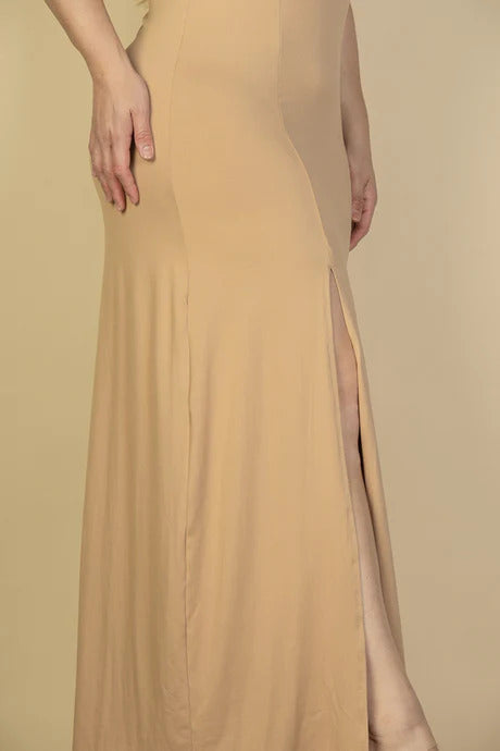 Plus Size Plunge Neck Thigh Split Maxi Dress - Tigbul's Fashion