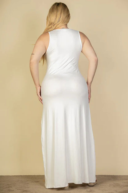 Plus Size Plunge Neck Thigh Split Maxi Dress - Tigbul's Fashion