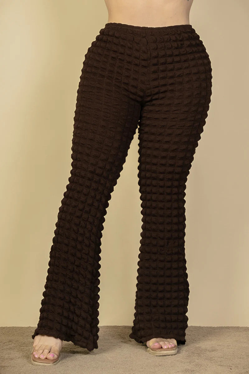 Plus Size Brown Bubble Texture Flared Pants | Tigbuls Variety