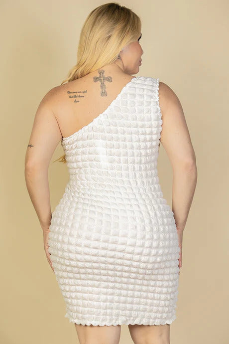 White Bubble Fabric One Shoulder Bodycon Mini Dress - Tigbul's Fashion