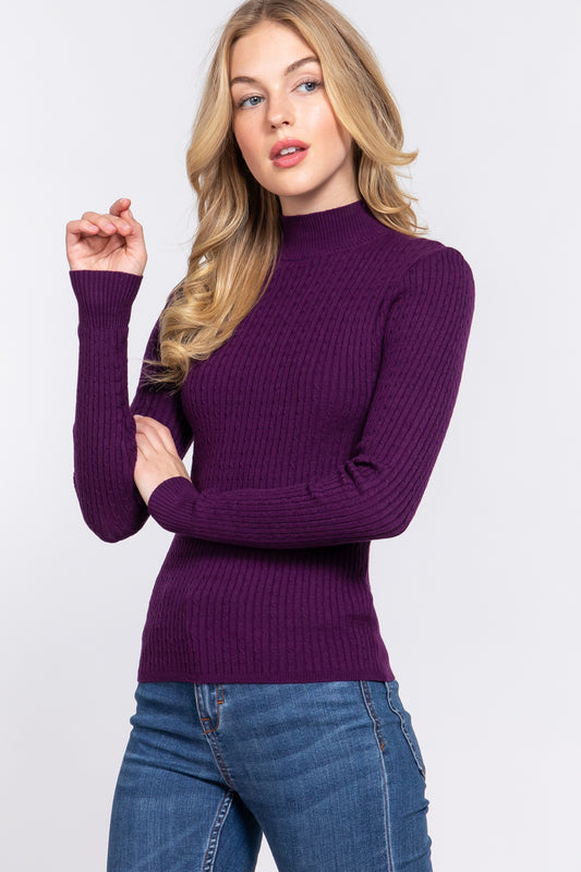 Long Slv Mock Neck Rib Sweater - Tigbuls Variety Fashion