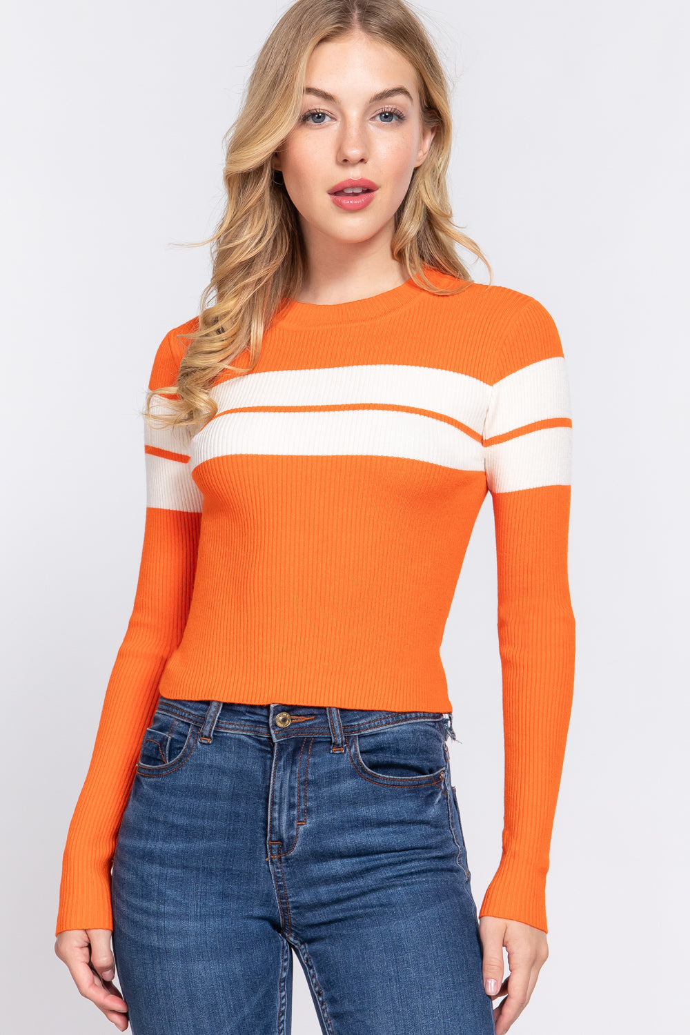 Juniors Long Sleeve Stripe Rib Sweater - Tigbuls Fashion