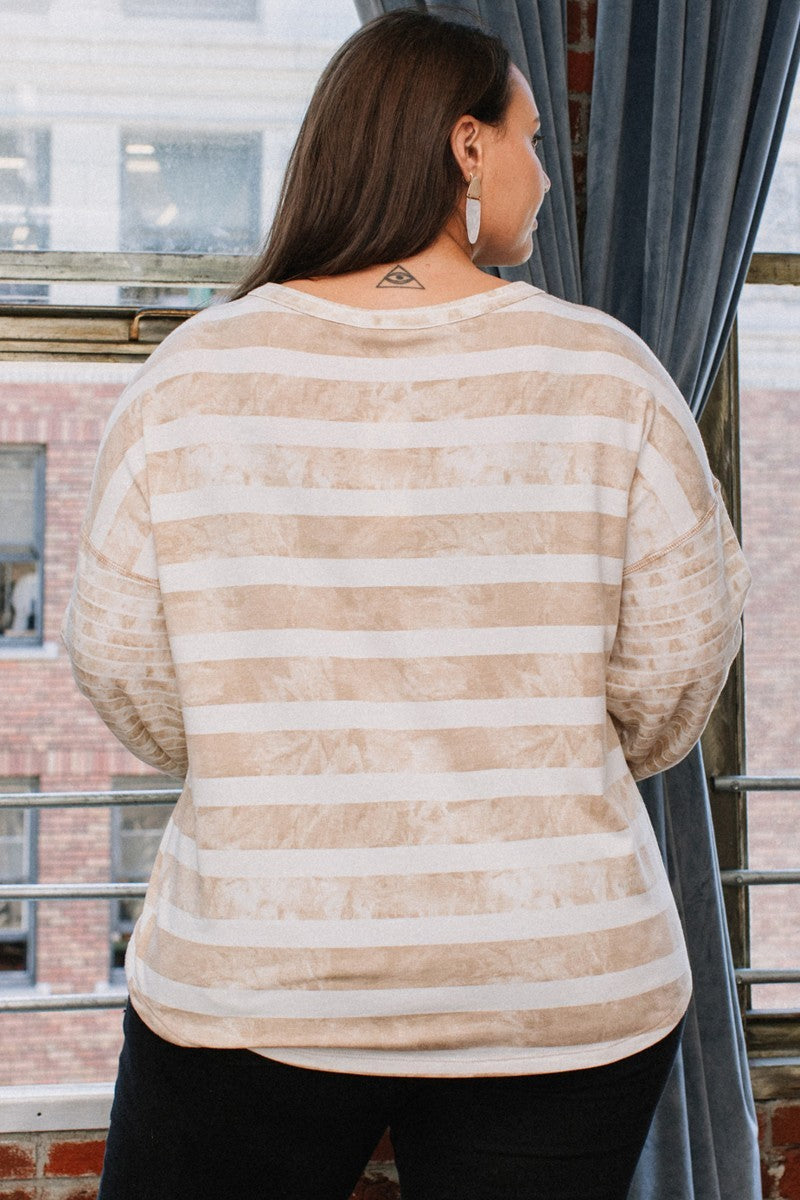Stripe Printed French Terry Top in Taupe - Tigbuls Variety Fashion