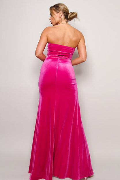 Strapless Sweetheart Maxi Velvet Dress in Fuchsia - Tigbuls Variety Fashion