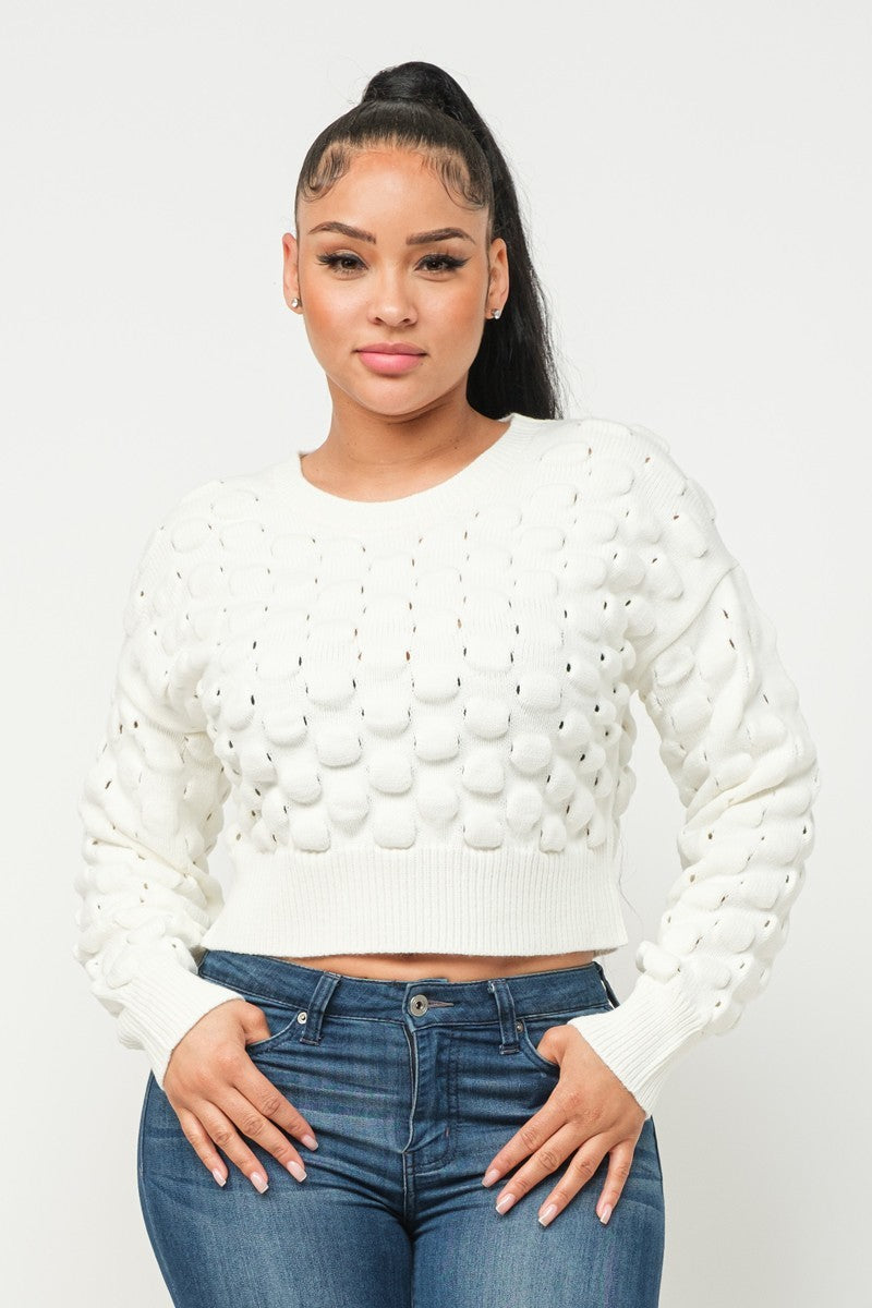 Solid Cream Color Checkered Sweater Top - Tigbuls Variety Fashion